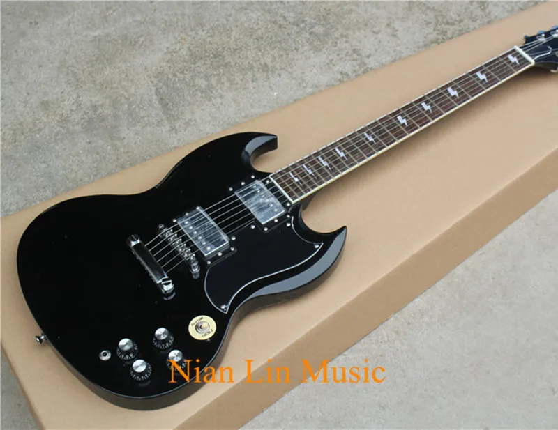 6-String Electric Guitar,Black Color Mahogany Body,Lightning Fret Marks Inlay,Chrome Hardware and can be Customized
6-String Electric Guitar,Black Color Mahogany Body,Lightning Fret Marks Inlay,Chrome Hardware and can be Customized