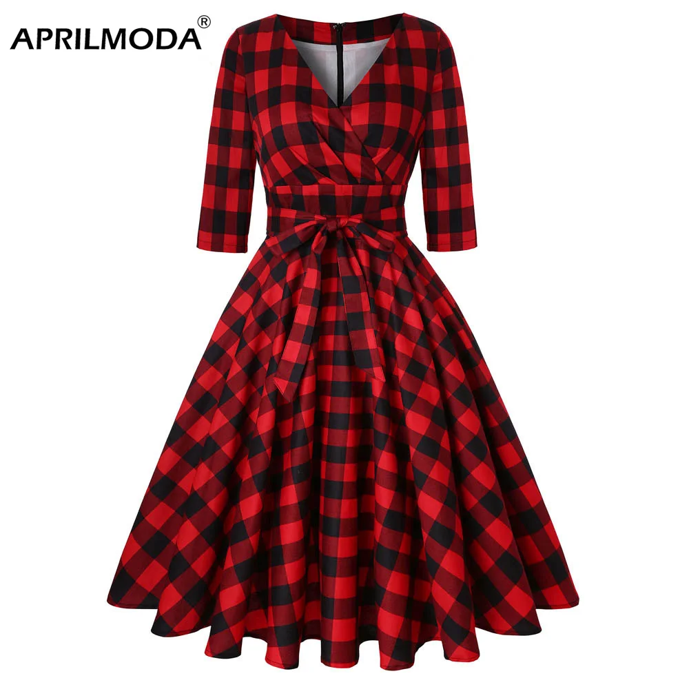 Plus Size Retro Vintage Women Dress 50s 60s Half Sleeve Red Plaid Print Rockabilly Sexy Dresses Large Swing Vestidos Robe Femme
Plus Size Retro Vintage Women Dress 50s 60s Half Sleeve Red Plaid Print Rockabilly Sexy Dresses Large Swing Vestidos Robe Femme