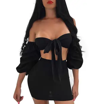 Half Lantern Sleeve Strapless Bras Crop Top and Skirts Women Slash Neck Sexy Bandage 2 Piece Set Women Solid Bodycon Party Suits
Half Lantern Sleeve Strapless Bras Crop Top and Skirts Women Slash Neck Sexy Bandage 2 Piece Set Women Solid Bodycon Party Suits