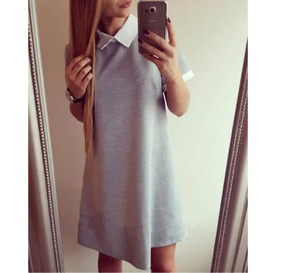 Summer Fashion Woman Dress New Style Casual Loose peter pan Collar Short Sleeve Cute Dress Hit Color
Summer Fashion Woman Dress New Style Casual Loose peter pan Collar Short Sleeve Cute Dress Hit Color