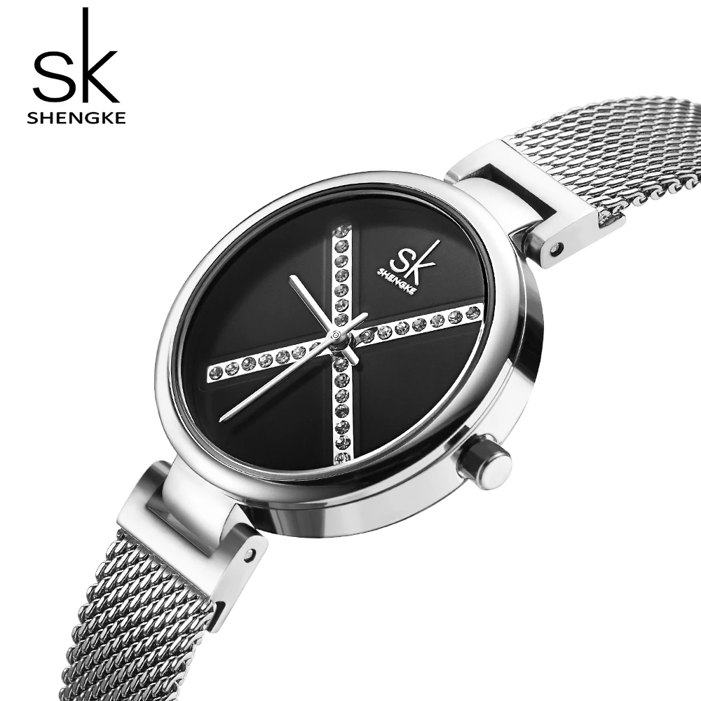 Часы Shengke женские кварцевые креативные Стильные наручные с кристаллическим