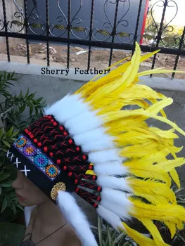Yellow indian Feather headdress war bonnet Replica made headpiece halloween party costumes feather hat headband
Yellow indian Feather headdress war bonnet Replica made headpiece halloween party costumes feather hat headband