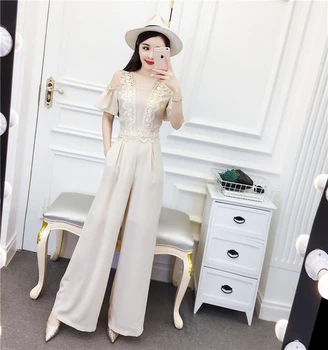 Lace Patchwork Wide Leg Pants Rompers Womens Jumpsuit Chiffon Off Shoulder Combinaison Femme Chic Ol Overalls Female Summer
Lace Patchwork Wide Leg Pants Rompers Womens Jumpsuit Chiffon Off Shoulder Combinaison Femme Chic Ol Overalls Female Summer