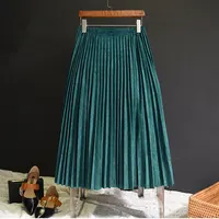 2018 New Fashion Autumn Women Suede Skirt Pink White Long Pleated Skirts Womens Saias Midi Faldas Vintage Women Midi Skirt image