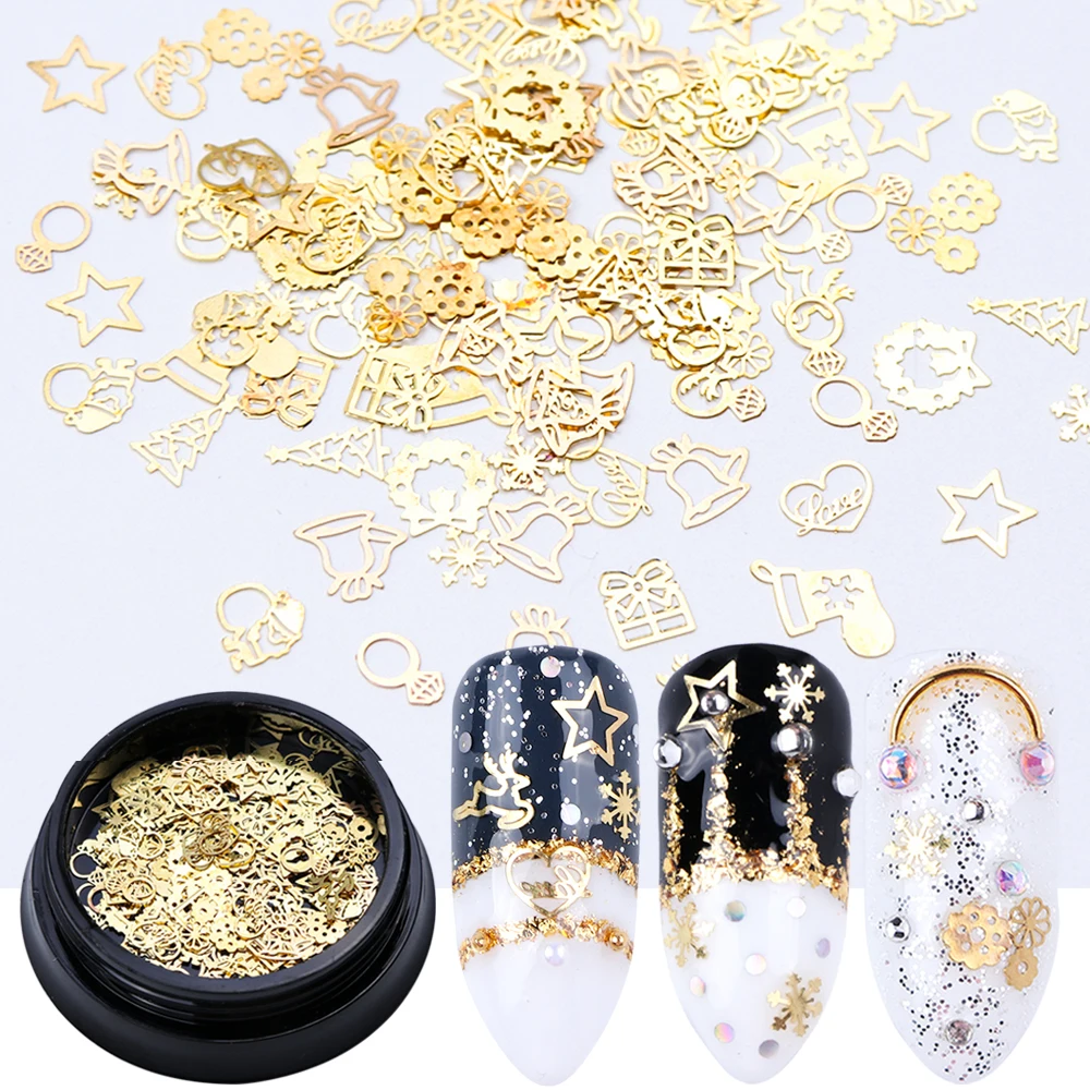 1 Box Nail Art Decoration Metal Slices Mixed Gold Christmas Snow Bell Star Hollow 3D Thin Flake Nail Jewelry Manicure Tip JI708
1 Box Nail Art Decoration Metal Slices Mixed Gold Christmas Snow Bell Star Hollow 3D Thin Flake Nail Jewelry Manicure Tip JI708