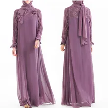Flor encaje arco Abaya túnica de Dubái musulmán vestido hijab Turquía abayas para damas Qatar caftán Ramadan Elbise ropa islámica(China)