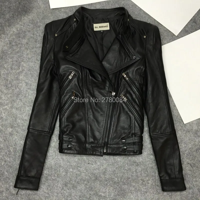 2018 pure sheepskin short design slim motorcycle genuine leather female clothing outerwear fashion coat real leather jackets 
2018 pure sheepskin short design slim motorcycle genuine leather female clothing outerwear fashion coat real leather jackets