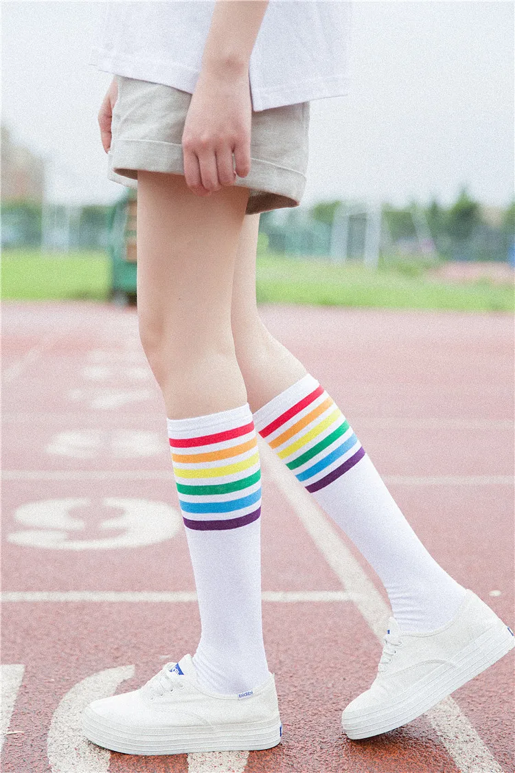 PEONFLY Leg sock sotton color Autumn Winter socks Women Full Cotton rainbow Wind Heap funny hosiery kawaii japan 12
