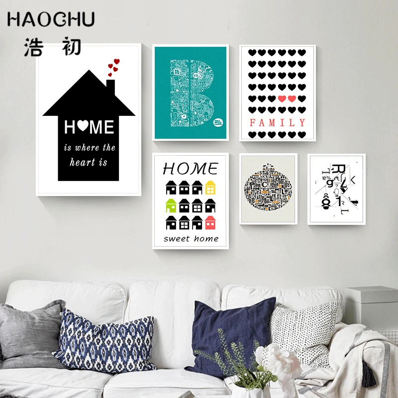 HAOCHU Modern Nordic Decoration Minimalist Black White Typography Love Life Home Abstract Canvas Painting Bedroom Letter Poster | Дом и сад