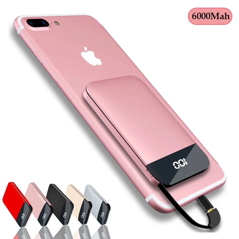 LCD Mini Power Bank Built-in Cable Portable Battery Charger for Android IOS USB Type C Mobile Portable Battery External 6000mah
LCD Mini Power Bank Built-in Cable Portable Battery Charger for Android IOS USB Type C Mobile Portable Battery External 6000mah