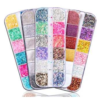 1 Case Nail Glitter Mermaid Powder Flakes Shiny Round Hexagon Holographic Paillette Sequins Nail Art Decoration Manicure BEA08