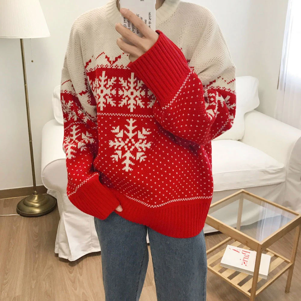 Vintage Ugly Christmas Sweater Snowflake Print Knitted Jumper Long Sleeve Women Sweaters 2019 Autumn Winter Loose Thick Pullover
Vintage Ugly Christmas Sweater Snowflake Print Knitted Jumper Long Sleeve Women Sweaters 2019 Autumn Winter Loose Thick Pullover