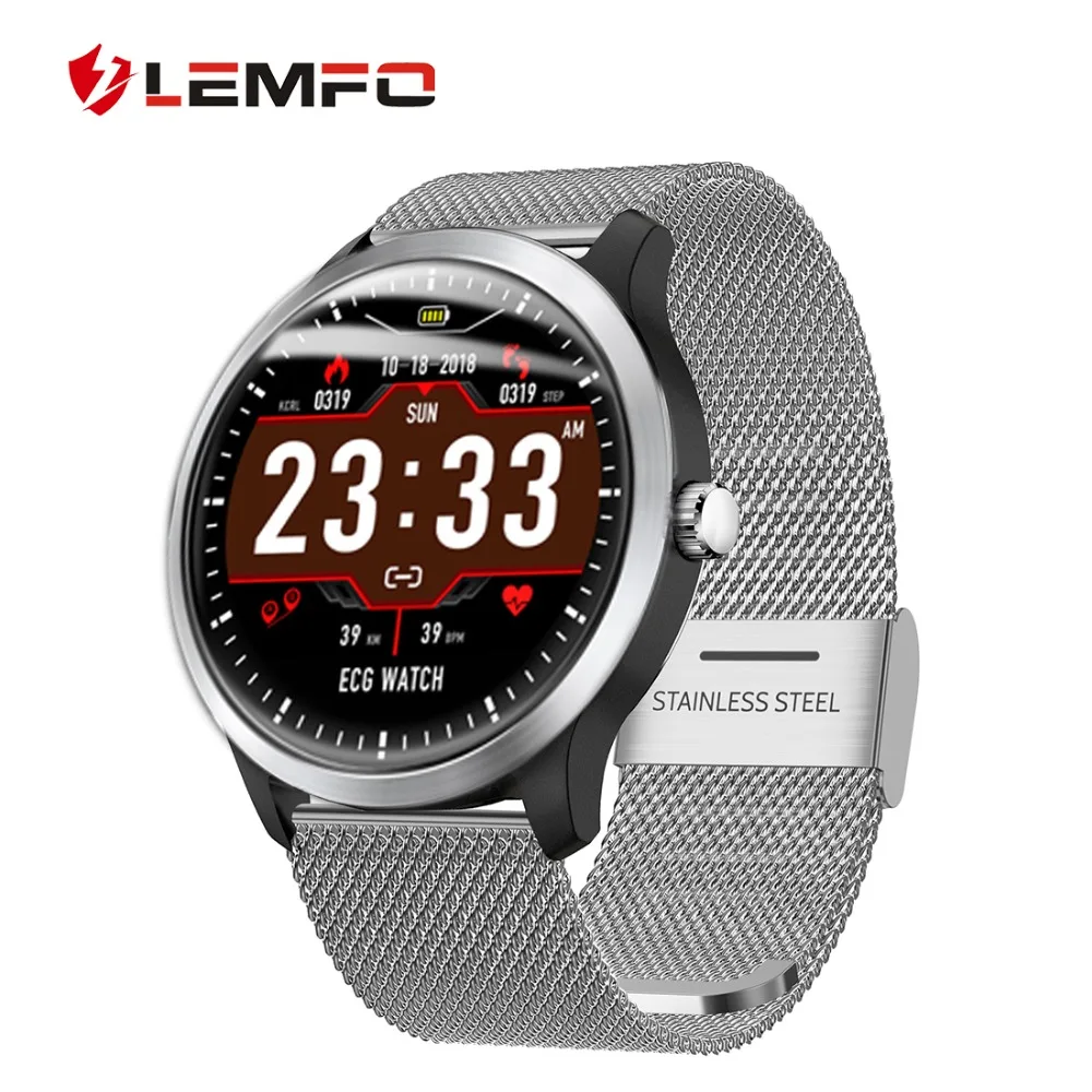 

LEMFO Leather Metal Smart Watch ECG PPG Heart Rate Blood Pressure Monitoring Call Message Reminder IP67 Waterproof for Men Women