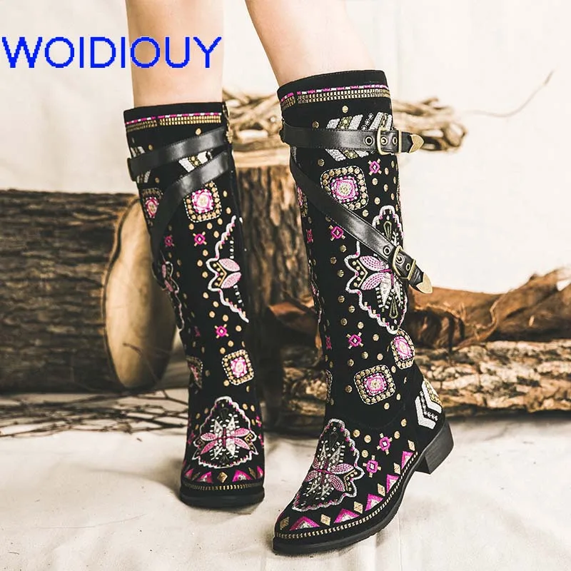 Flower Embroidery Shoes Women Boots Thick Heels Long Boots Buckle Strap Handmade Ethnic Shoes Woman Snow Booties Botas Mujer
Flower Embroidery Shoes Women Boots Thick Heels Long Boots Buckle Strap Handmade Ethnic Shoes Woman Snow Booties Botas Mujer