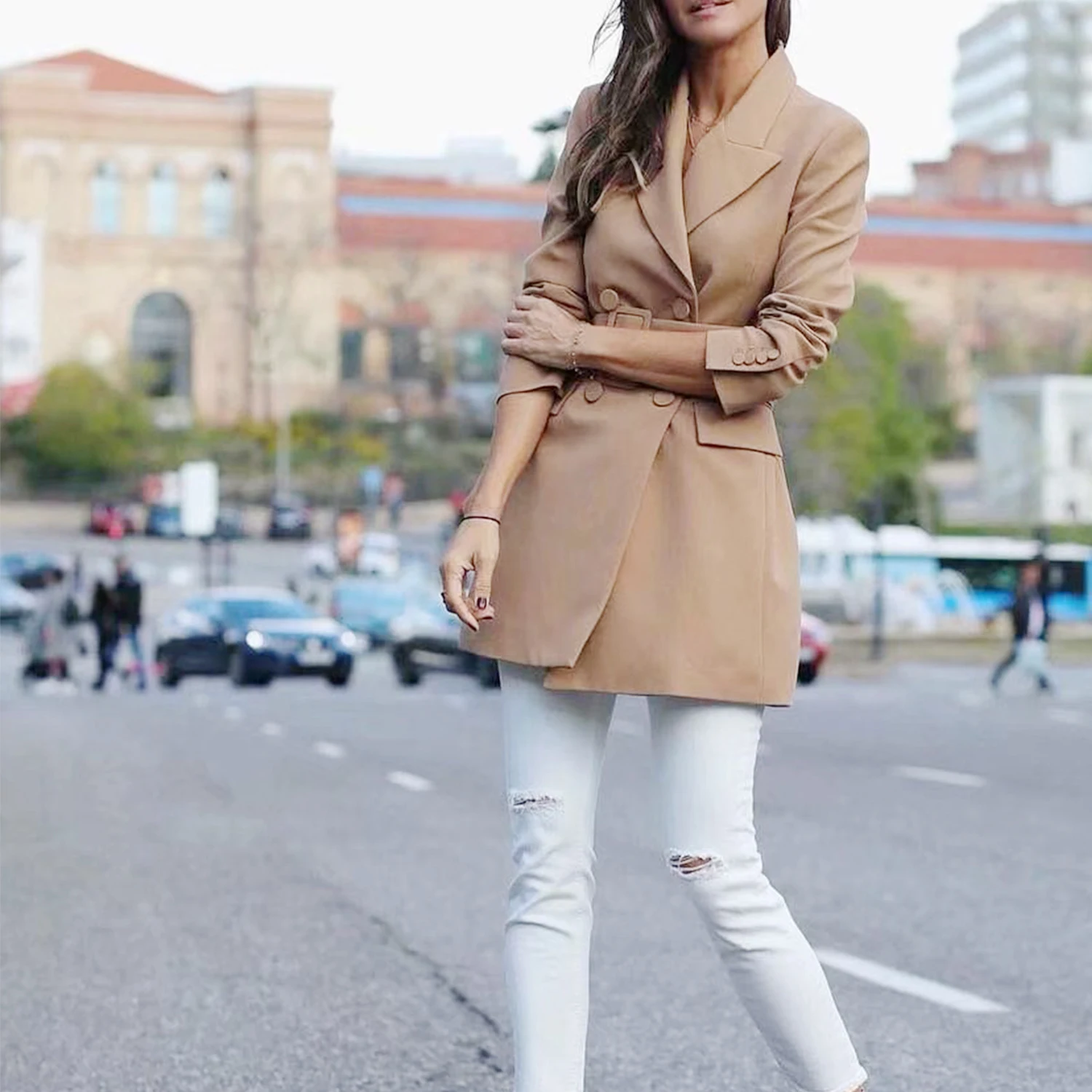 Autumn winter Casual long blazers women Camel color slim tight waist buckle belt chic lady stylish jacket suit blazer top femme
Autumn winter Casual long blazers women Camel color slim tight waist buckle belt chic lady stylish jacket suit blazer top femme