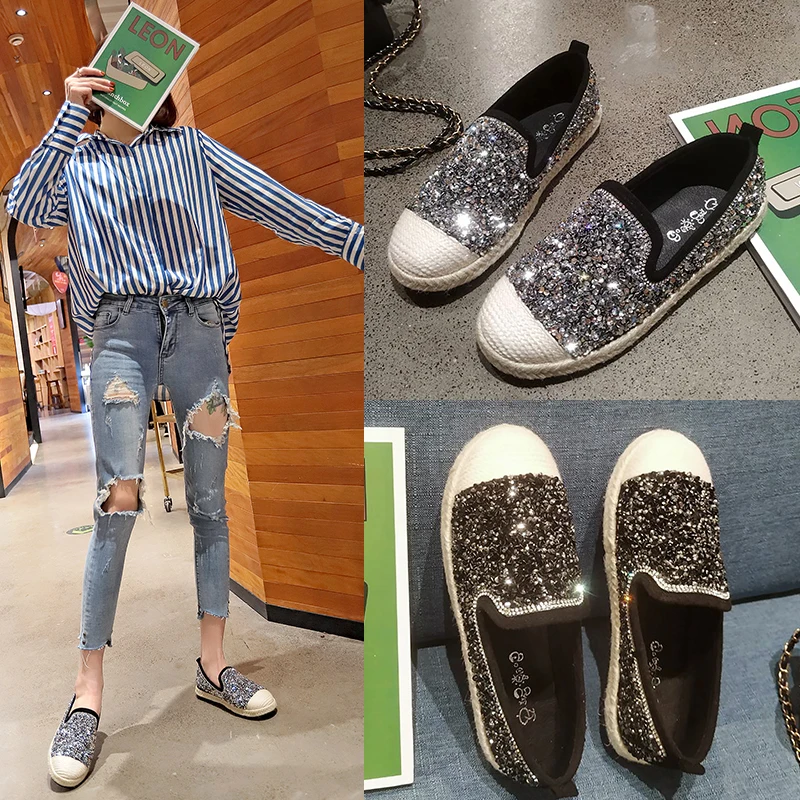 2019 new spring flat bottom versatile lazy round head sequin casual peas shoes women
2019 new spring flat bottom versatile lazy round head sequin casual peas shoes women