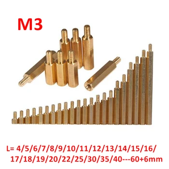 

M3 Hex Brass standoff spacer Male 6mm x Female 3-60mm Copper Hexagon Stud Spacers Copper Hollow Pillars PCB Board M3*(4-50)+6mm