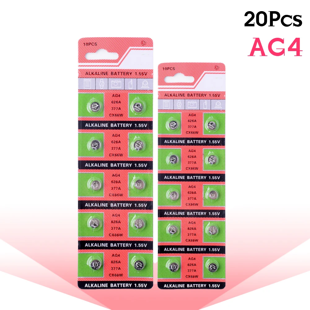 

YCDC 20PCS/lot 1.55V AG4 Battery SR626 377 LR626 LR66 SR66 SR626SW 377A Button Cell Watch Coin G4 Batteries For Gadgets Watches
