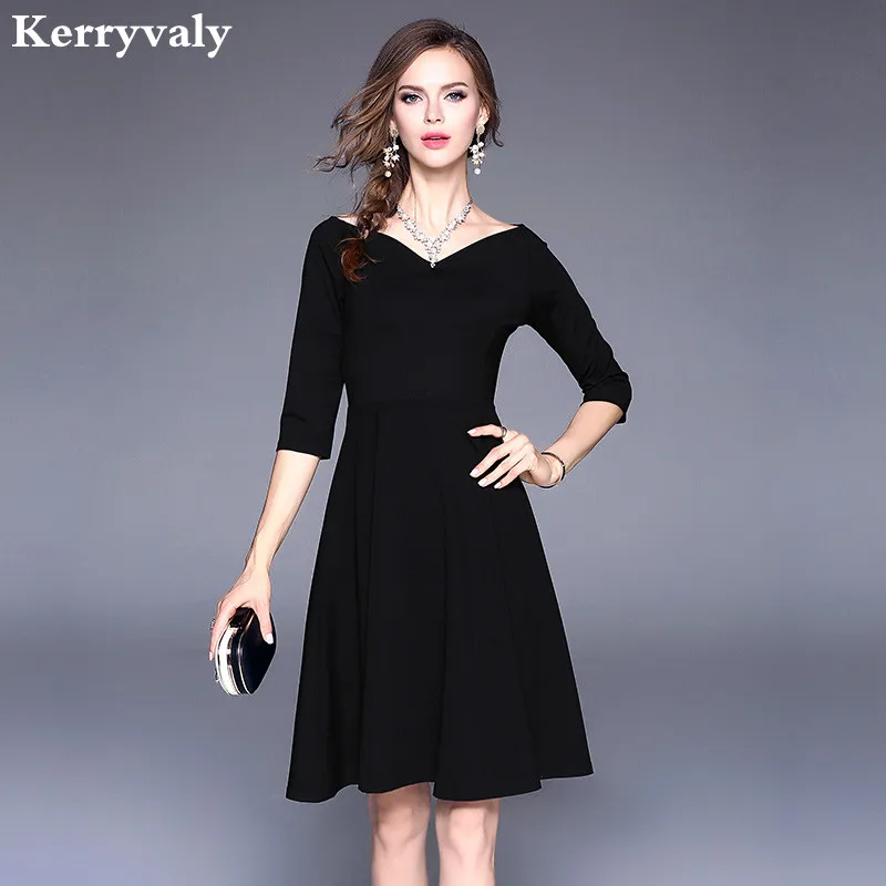 

Ol Style Office Little Black Dress Woman Dress 2019 Spring Summer V -Neck Midi Party Dress Vestiti Donna Sukienki Damskie K8849