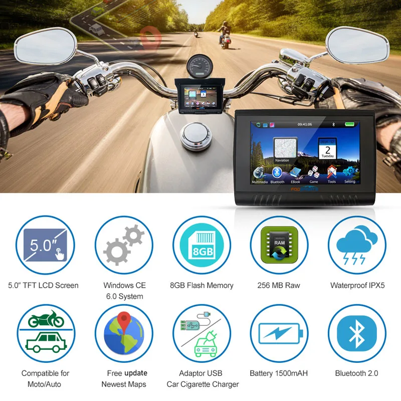 Fodsports водонепроницаемый GPS трекер навигатора с Bluetooth навигацией 256 Мб 8 Гб|motorcycle