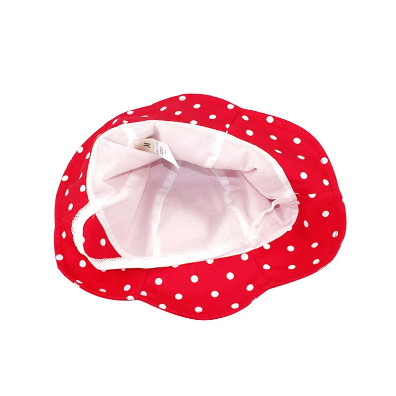 Polka Strawberry Baby Hat Fashion Red Girls Bucket Hat Dots Cotton Kids Sun Cap Lace Up Girls Hat Summer Baby Girls Clothing (8)