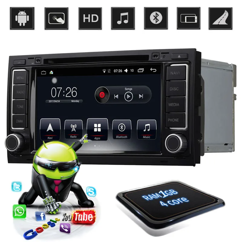 

D-NOBLE Car DVD Player Stereo Radio Android 7.1 Bluetooth 7" Touchscreen Quadcore 2GB/16GB GPS Navigation for Touareg Mativan T5
