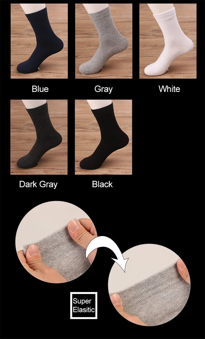 UYEEMU Cotton Socks Men Casual Classic Business Men's Socks Crew Plain Solid Men Socks Harajuku Calcetines Hombre 5 Pairs Lot-01
