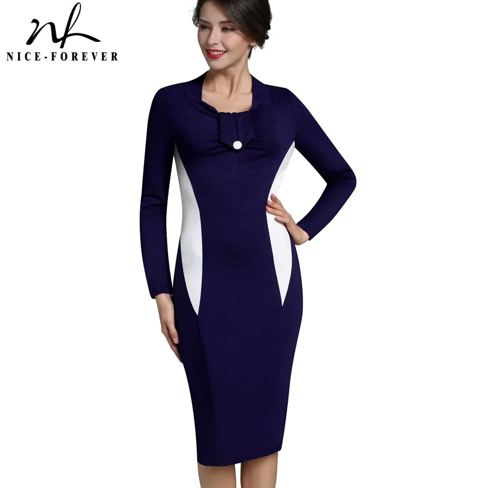 Nice-forever Elegant Contrast Patchwork Button Wear to Work vestidos Bodycon Female Long Sleeve Sheath Women Business Dress B349
Nice-forever Elegant Contrast Patchwork Button Wear to Work vestidos Bodycon Female Long Sleeve Sheath Women Business Dress B349
