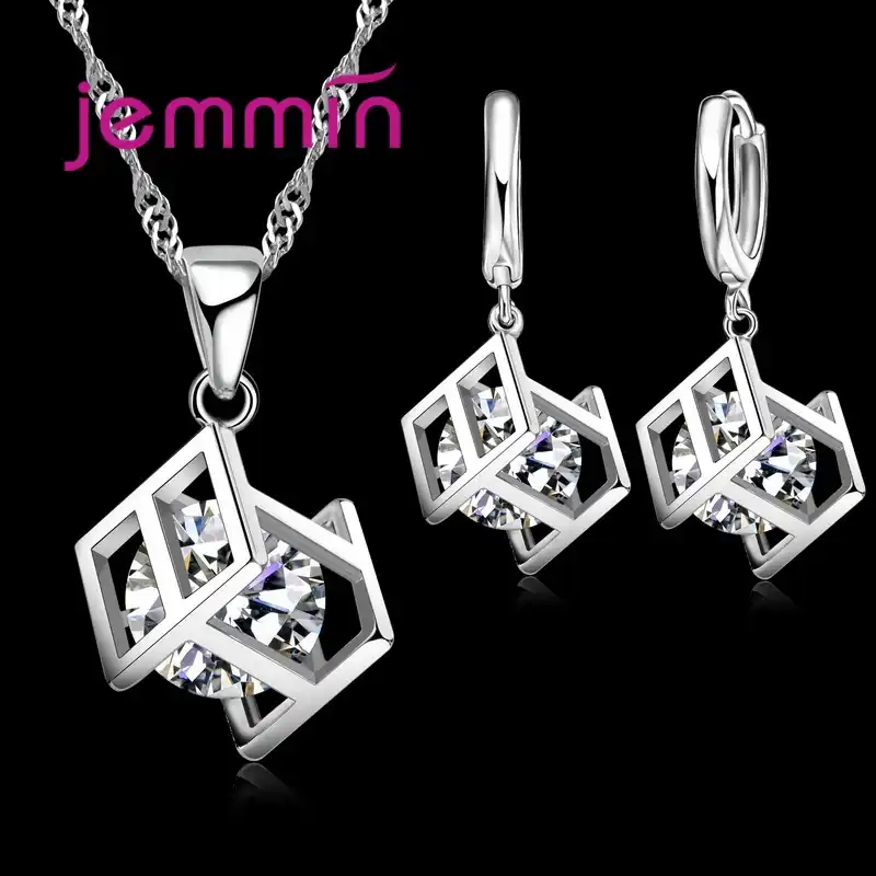 romantic necklace earrings jewelry sets drop shape pendant 925