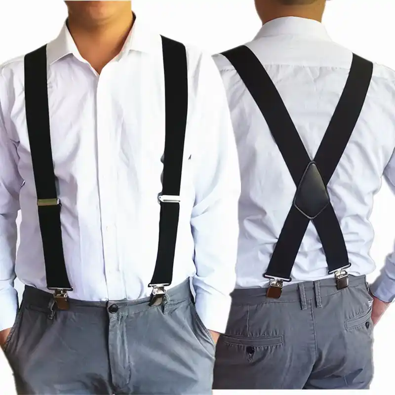 Unisex Adult 50mm Wide Braces Plain Heavy Duty Suspender Elastic Strap 4 Colors