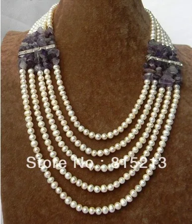 ddh001706 5Strands 19'' 6mm White Round Freshwater Pearl Amethyst Necklace
ddh001706 5Strands 19'' 6mm White Round Freshwater Pearl Amethyst Necklace