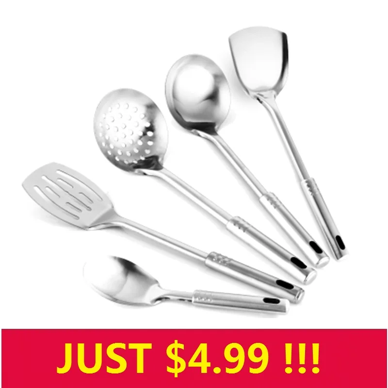 5pcs Stainless Steel Kitchen Cooking Tools Set Soup Spoon Ladle Spatula Rice Scoop Frying Shovel Colander For Non-stick Pot Pan
5pcs Stainless Steel Kitchen Cooking Tools Set Soup Spoon Ladle Spatula Rice Scoop Frying Shovel Colander For Non-stick Pot Pan