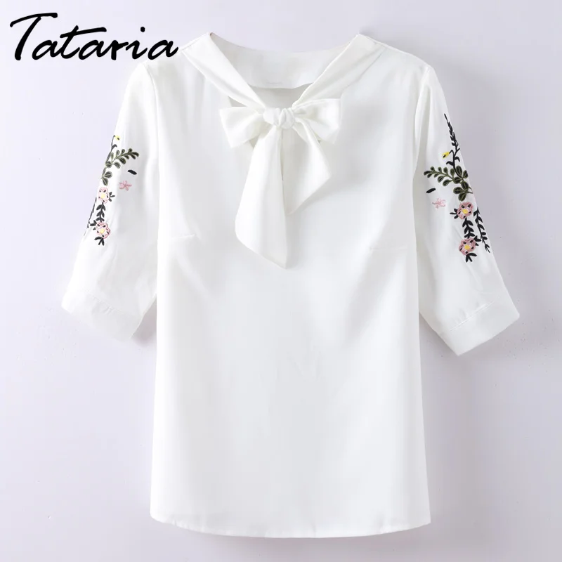 Tataria Women Floral Embroidery Blouses Shirt Female Half Sleeve Printed Bow Chiffon Blouse Woman Elegant Summer Blusa Feminina
Tataria Women Floral Embroidery Blouses Shirt Female Half Sleeve Printed Bow Chiffon Blouse Woman Elegant Summer Blusa Feminina