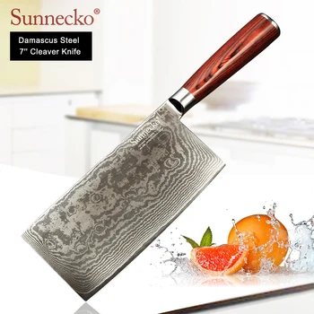 SUNNECKO 7" Cleaver Knife Damascus Steel Kitchen Knives Japanese VG10 Blade Sharp Meat Cutter Chef's Knife Pakka Wood Handle
SUNNECKO 7" Cleaver Knife Damascus Steel Kitchen Knives Japanese VG10 Blade Sharp Meat Cutter Chef's Knife Pakka Wood Handle