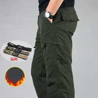 Men's Cargo Pants Winter Thicken Fleece Cargo Pants Men Casual Cotton Military Tactical Baggy Pants Warm Trousers Plus size 3XL image