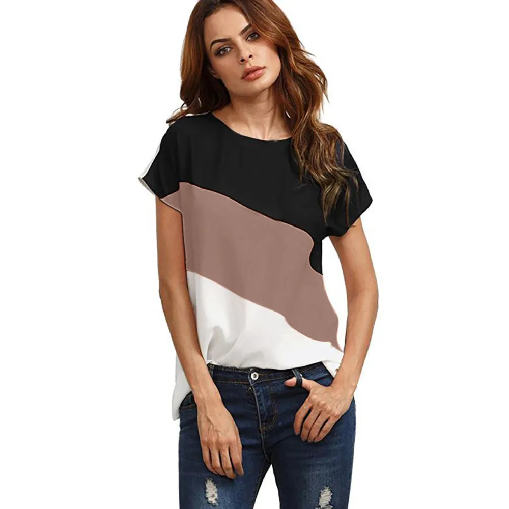 Women's Color Block Chiffon Short Sleeve Casual Tunic Tops T Shirt Women Vrouwen T-Shirt Camisetas Mujer#LSJ
Women's Color Block Chiffon Short Sleeve Casual Tunic Tops T Shirt Women Vrouwen T-Shirt Camisetas Mujer#LSJ