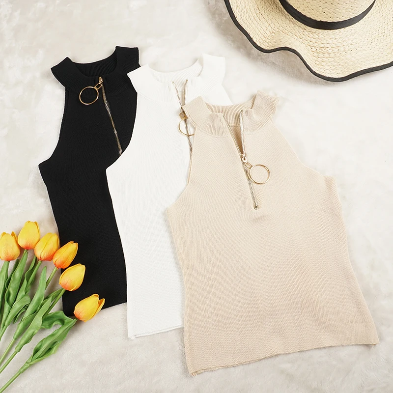New Summer Autumn Women Zipper Halter Tank Top Sexy Knitted Strap Camis Club Girls Sleeveless Short Camisole Vest Tops S1196
New Summer Autumn Women Zipper Halter Tank Top Sexy Knitted Strap Camis Club Girls Sleeveless Short Camisole Vest Tops S1196
