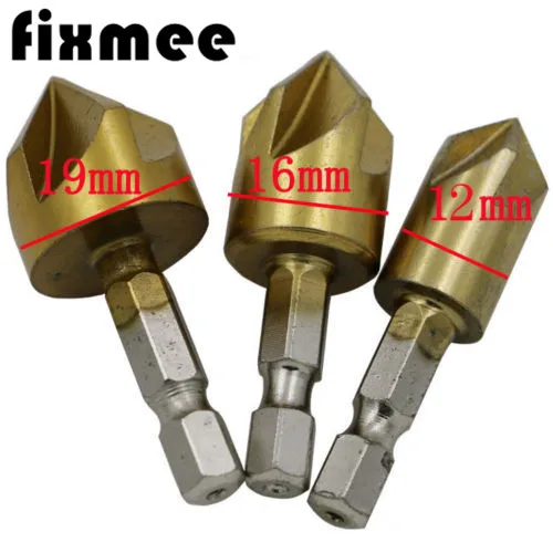3PCS 5 Flute Chamfer Countersink 1/4" Hex Shank HSS Wood Chamfering Cutter Chamfer 12/16/19mm Countersink Drill Bit
3PCS 5 Flute Chamfer Countersink 1/4" Hex Shank HSS Wood Chamfering Cutter Chamfer 12/16/19mm Countersink Drill Bit