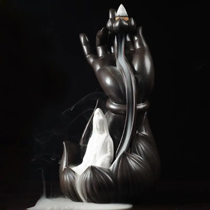 

2019 Traditional Buddha Hand Backflow Incense Burner Classic Ceramic Buddhist Incense Cone Sticks Holder Home Decor Porcelain