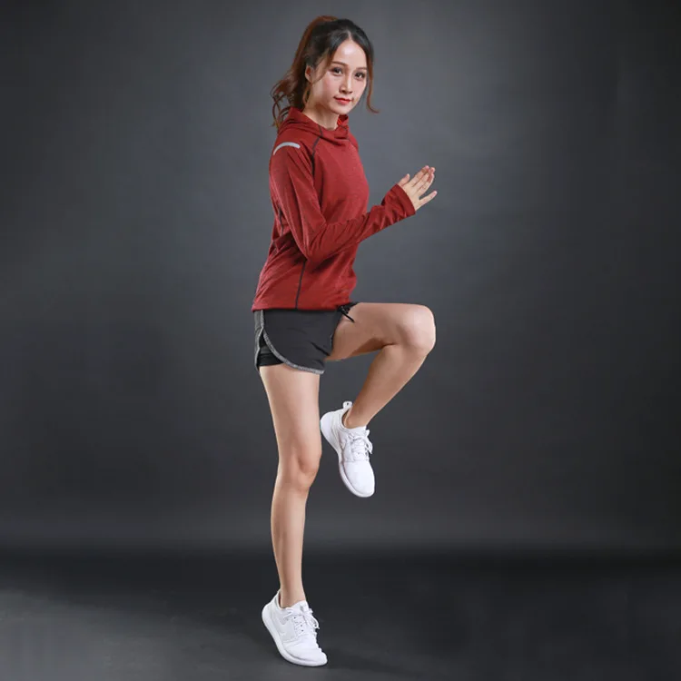 Осенняя тонкая женская футболка для бега спортивная одежда фитнеса толстовки с