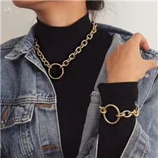 AOMU-Vintage-Choker-Necklace-Collar-Statement-Punk-Big-Round-Circle-Chunky-Necklace-Bracelet-Set-for-Women
