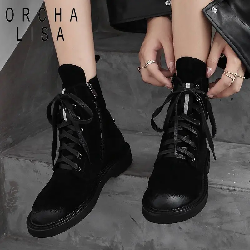 ORCHA LISA Winter Genuine leather Women ankle boots Cow suede warm fur Black Lace up low heel Boots Solid Autumn high top shoes
ORCHA LISA Winter Genuine leather Women ankle boots Cow suede warm fur Black Lace up low heel Boots Solid Autumn high top shoes