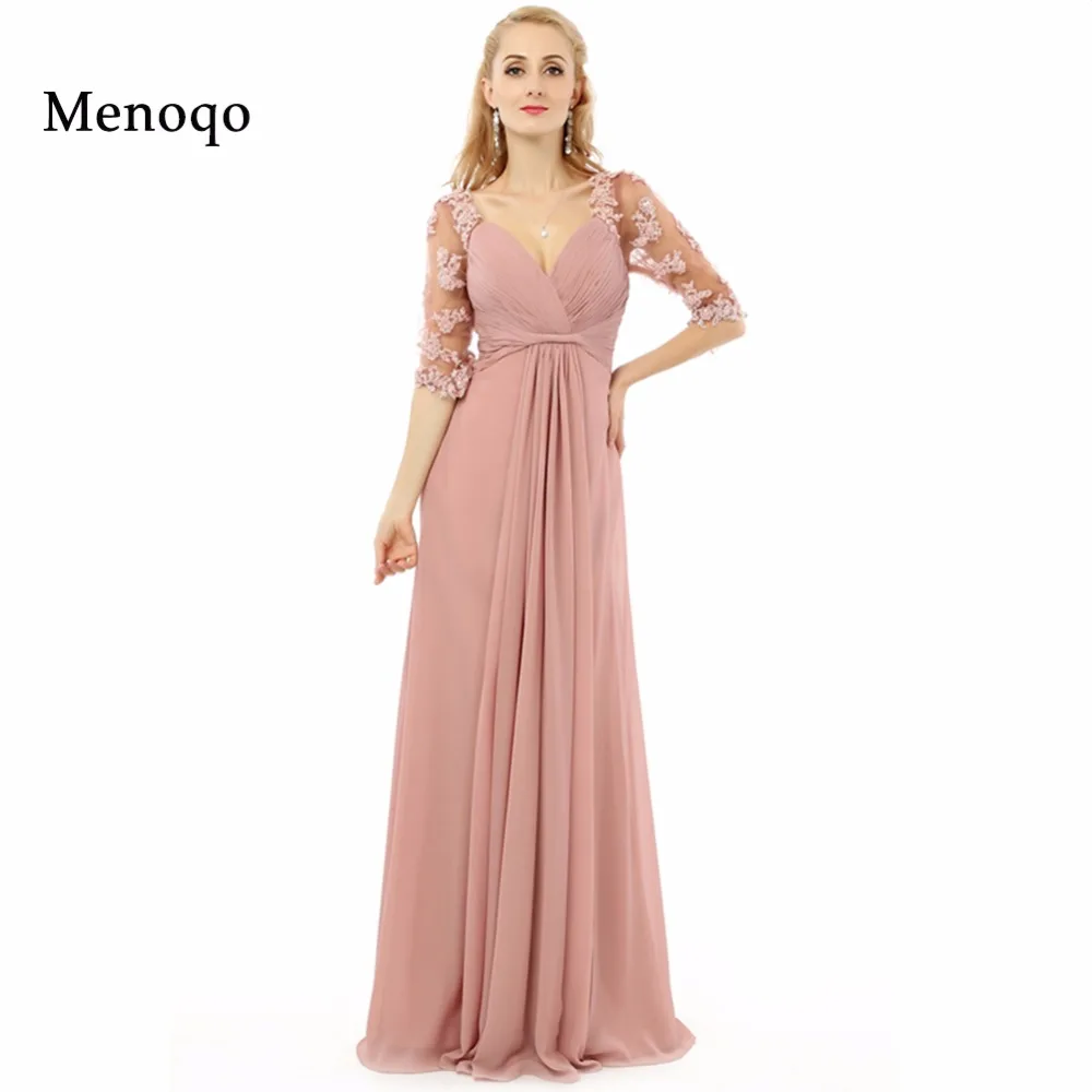 A line Half sleeve Applique Chiffon Long Elegant Evening Formal Gowns