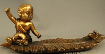 11" Old Tibetan Buddhism Bronze Gild Boy monk Bonze Leaf Rowing Buddha Statue
11" Old Tibetan Buddhism Bronze Gild Boy monk Bonze Leaf Rowing Buddha Statue