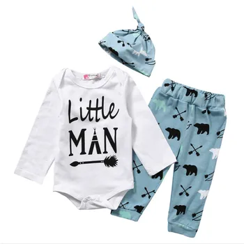 2019 New Infant Newborn Baby Boy Long Sleeve Letter Printed Jumpsuit Playsuit Romper +Printed Pants +Lovely Hat Outfit Clothes 
2019 New Infant Newborn Baby Boy Long Sleeve Letter Printed Jumpsuit Playsuit Romper +Printed Pants +Lovely Hat Outfit Clothes