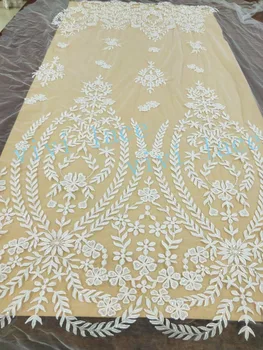 

Fast shipping 5 yards AV001 # offwhite ivory floral luxury Sequin embroidery mesh lace fabric for wedding dress sawing