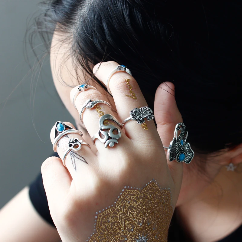 Personality Free Retro Exaggerated Blue Gem Elephant Ring Set BOHO Bohemian Style Temperament For Women Man Punk Trendy Jewelry
Personality Free Retro Exaggerated Blue Gem Elephant Ring Set BOHO Bohemian Style Temperament For Women Man Punk Trendy Jewelry
