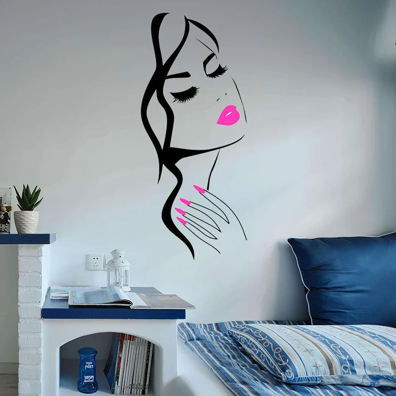 Wall Decal Beauty Salon Manicure Nail Salon Hand Girl Face Vinyl Sticker Home Decor Hairdresser Hairstyle Wall Sticker Decorating Wall Stickers