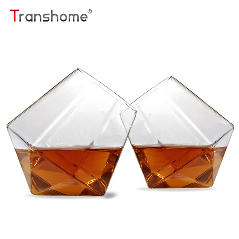 Image Transhome Diamond Wine Glass Cup 1pcs Novelty Crystal Diamond Shaped Tumblers Whiskey Wine Glasses Cups Bar Beer Glass Drinking