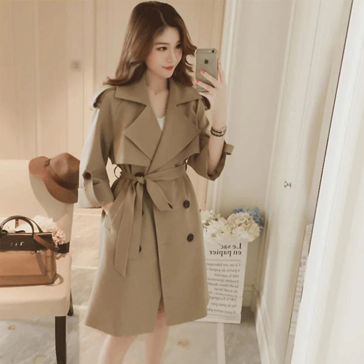 Windbreaker Women 2018 Spring Autumn Fashion Large size Outerwear Double-breasted Solid color Red Khaki Woman Trench Coat B470
Windbreaker Women 2018 Spring Autumn Fashion Large size Outerwear Double-breasted Solid color Red Khaki Woman Trench Coat B470